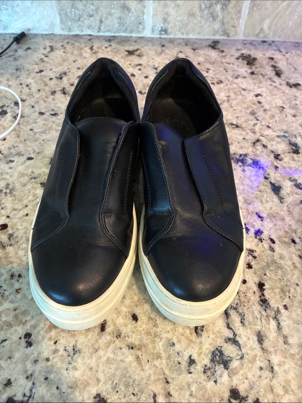 J/SLIDES Black Slip-On Leather Sneakers with White Platform